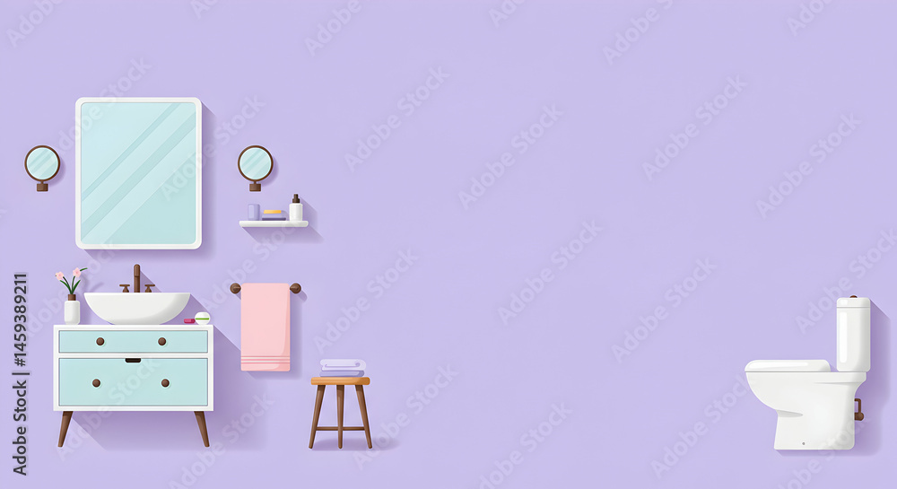 Fototapeta premium Modern Minimalist Bathroom Interior Design with Lavender Walls