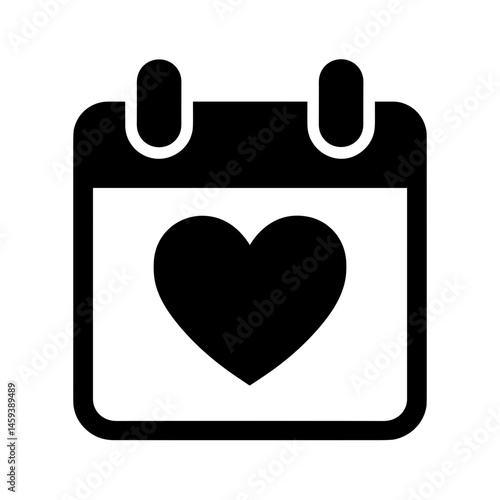 Solid calendar icon with heart for romantic date