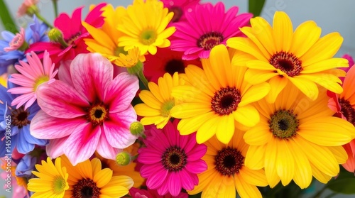 Wallpaper Mural Vibrant Bouquet: A Colorful Celebration of Daisy and Zinnia Blooms Torontodigital.ca