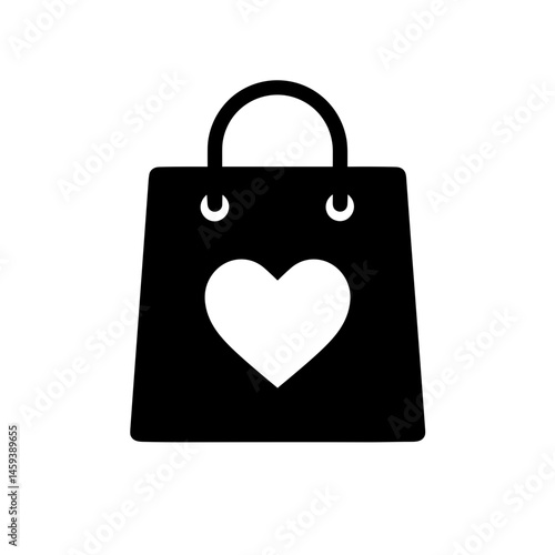 Solid shopping bag with heart icon for romantic gift