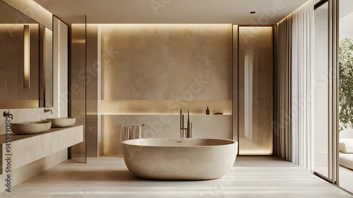 Modern, minimalist bathroom interior design.