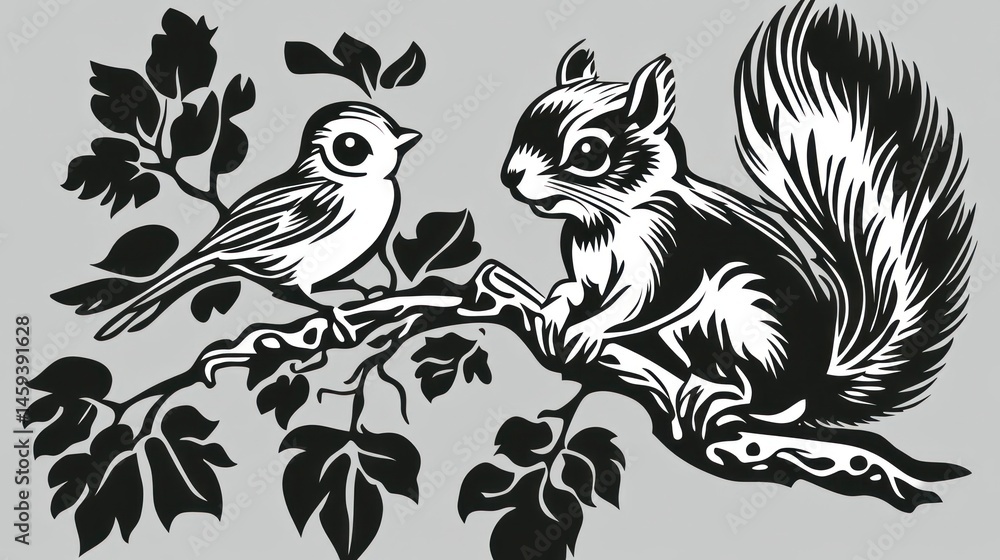 Obraz premium Woodland creatures on branch