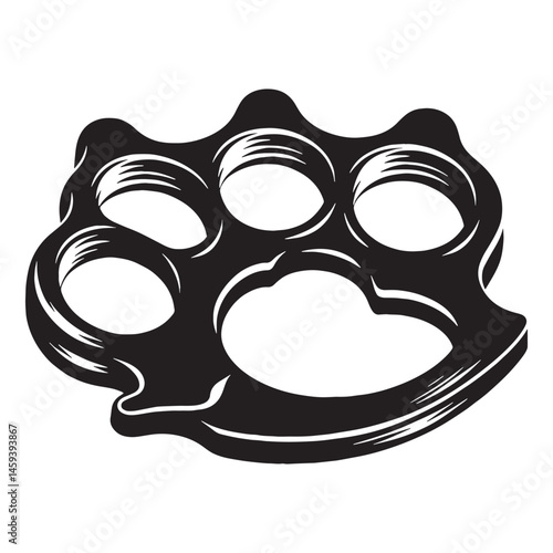 Polished Brass Knuckles silhouette with clean lines – Brass Knuckles illustration – Minimalist Brass Knuckles vector – Weapon silhouette

