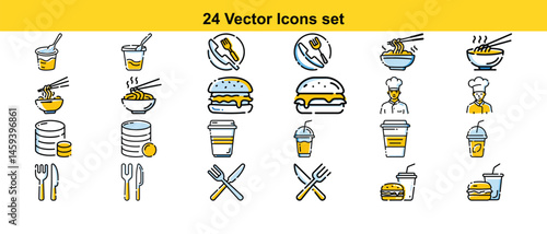 24 Food and Drink Vector Icons Restaurant, Cafe, Menu Design Elements