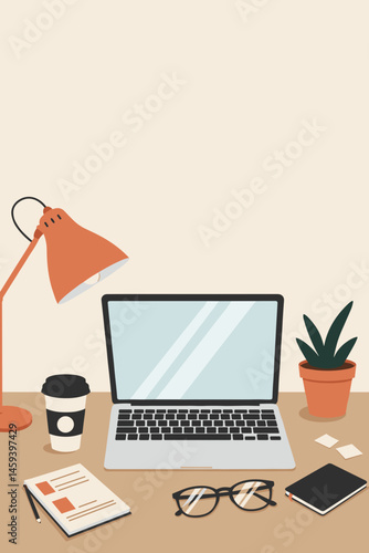 Minimalist workspace featuring a laptop, coffee cup, and plant for productivity and creativity concept