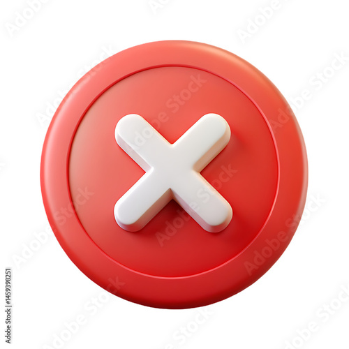 Red glossy round button with a white cross symbol, perfect for cancel or close web designs