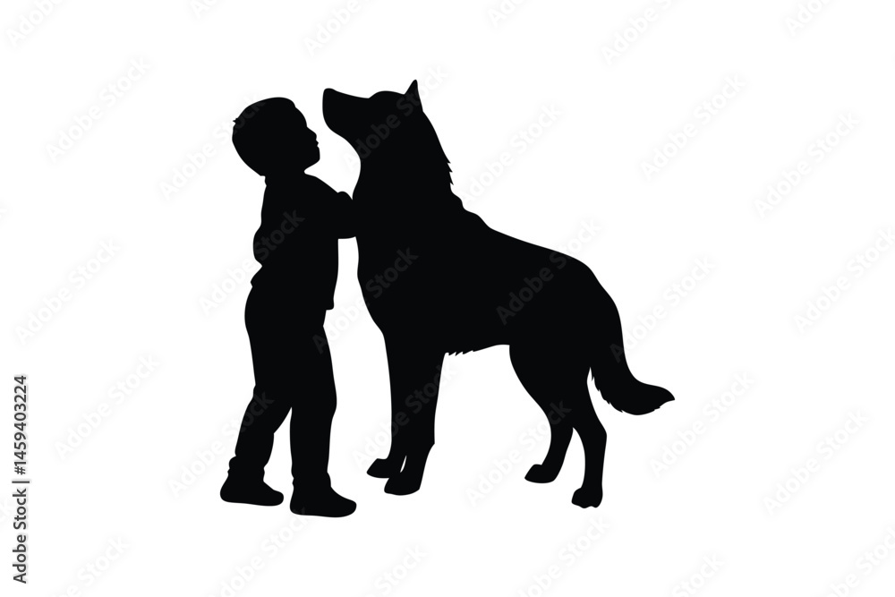 custom made wallpaper toronto digitalSilhouette art illustration of a child hugging a large dog.eps