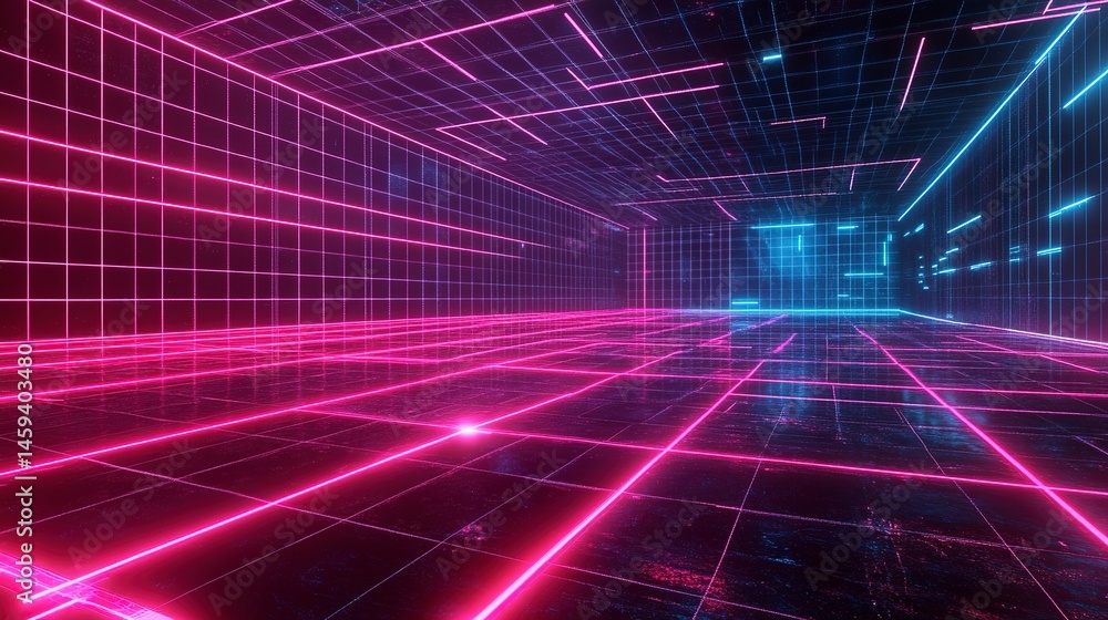 Futuristic abstract grid with glowing digital lines and points in a virtual space environment Futuristic abstract grid with glowing digital lines and points in a virtual space environment