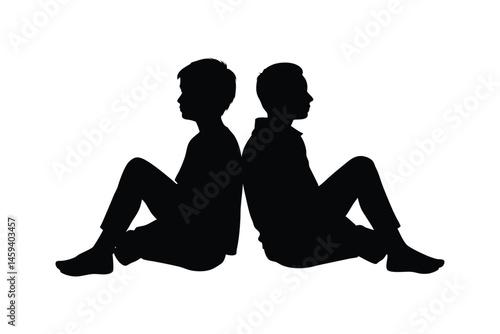 Silhouette art illustration of two teens sitting back-to-back.eps