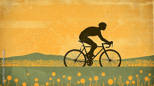 Wallpaper Mural Silhouette of cyclist riding bicycle through countryside landscape art Torontodigital.ca