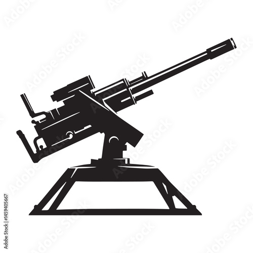 Powerful Anti-Aircraft Gun silhouette, precise and formidable – Anti-Aircraft Gun illustration – Minimalist Anti-Aircraft Gun vector – Weapon silhouette

