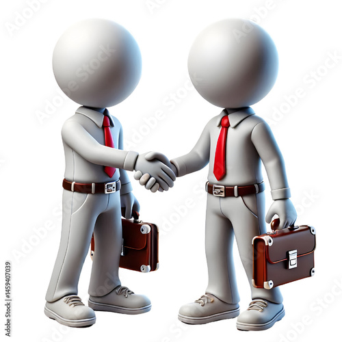 two 3d humans give their hand for handshake isolated on white background