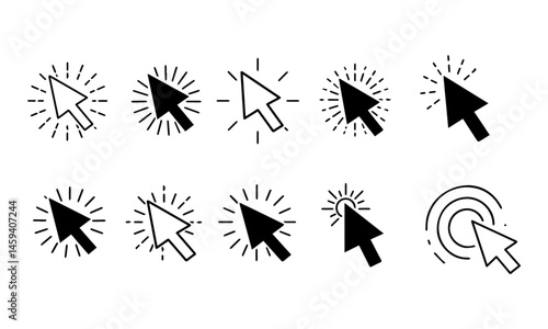 Black Mouse Cursor Click Icons Set