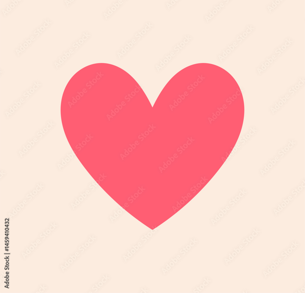 Cute heart icon in pastel red color. Vector illustration.