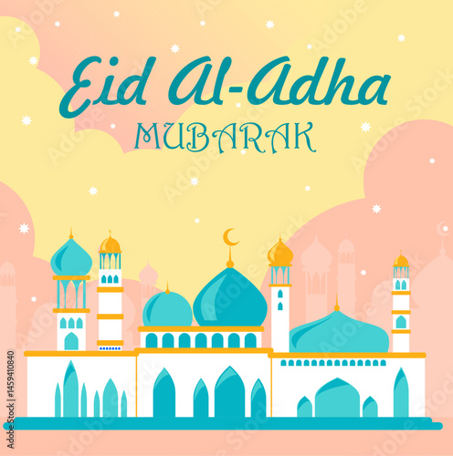 Eid Al-Adha mubarak banner postcard mosque background