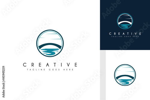A clean and symbolic logo featuring a flowing river beneath a bridge, representing connection, journey, and nature. Ideal for environmental, travel, or infrastructure-related branding.