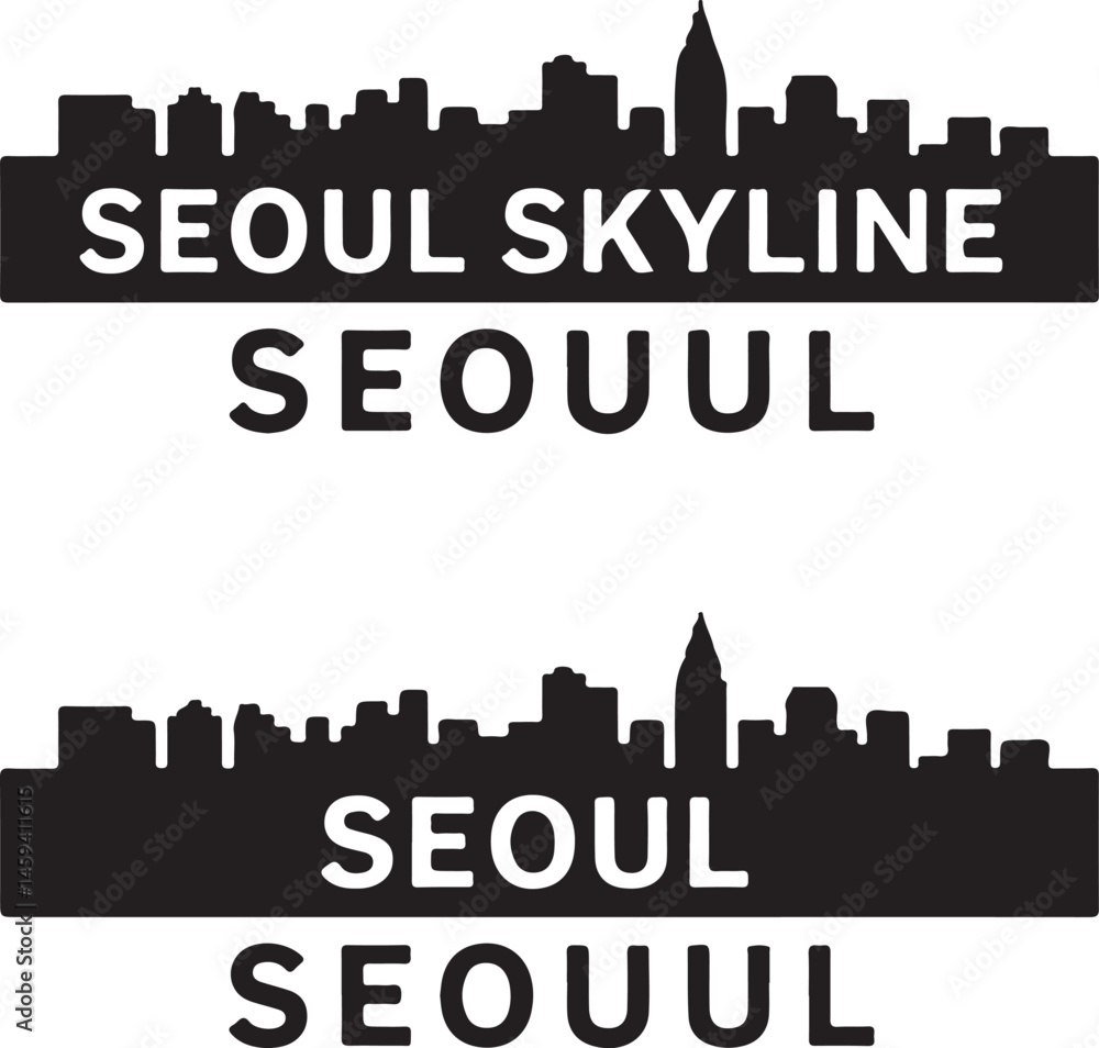 Naklejka premium Seoul Skyline Vector Silhouette DesignKorean Cityscape Art – Seoul EditionModern Seoul Tower and City VectorTraditional Meets Modern – Seoul Korea ArtExplore Seoul: Vector Silhouette of South 