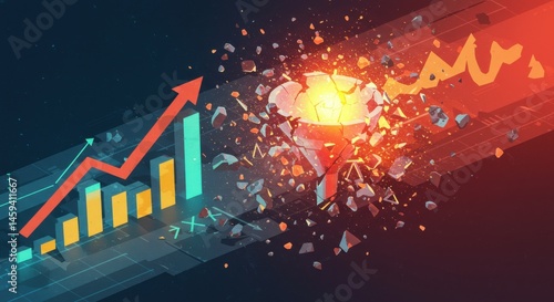 Tech startup drives disruption through digital strategy concept. Innovative graphic depicting growth and breaking barriers in a business context.