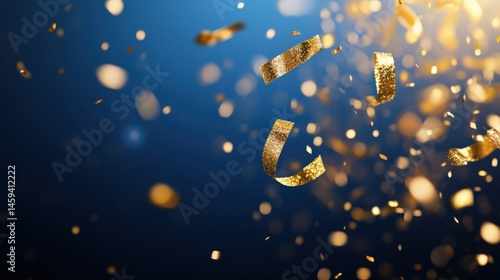 Falling gold confetti on blue