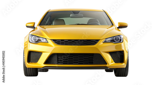 yellow car isolated on transparent white background, clipping path