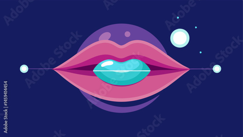 Glowing Essence Lips with a bright pearllike lip mask radiating a gentle glow. Exosome shapes hover around to signify the infusion of biological technology and enhancement.