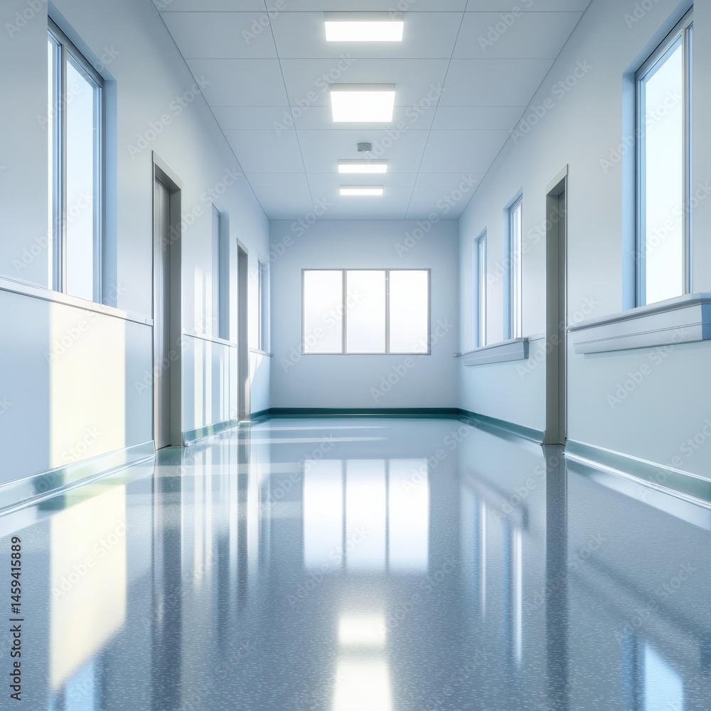 Empty hospital hallway, clean interior Empty hospital hallway, clean interior