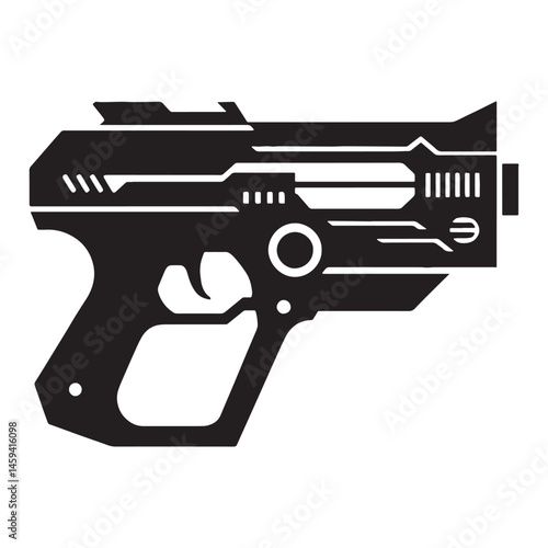 Sculpted Laser Gun silhouette with precision details – Laser Gun illustration – Minimalist Laser Gun vector – Weapon silhouette

