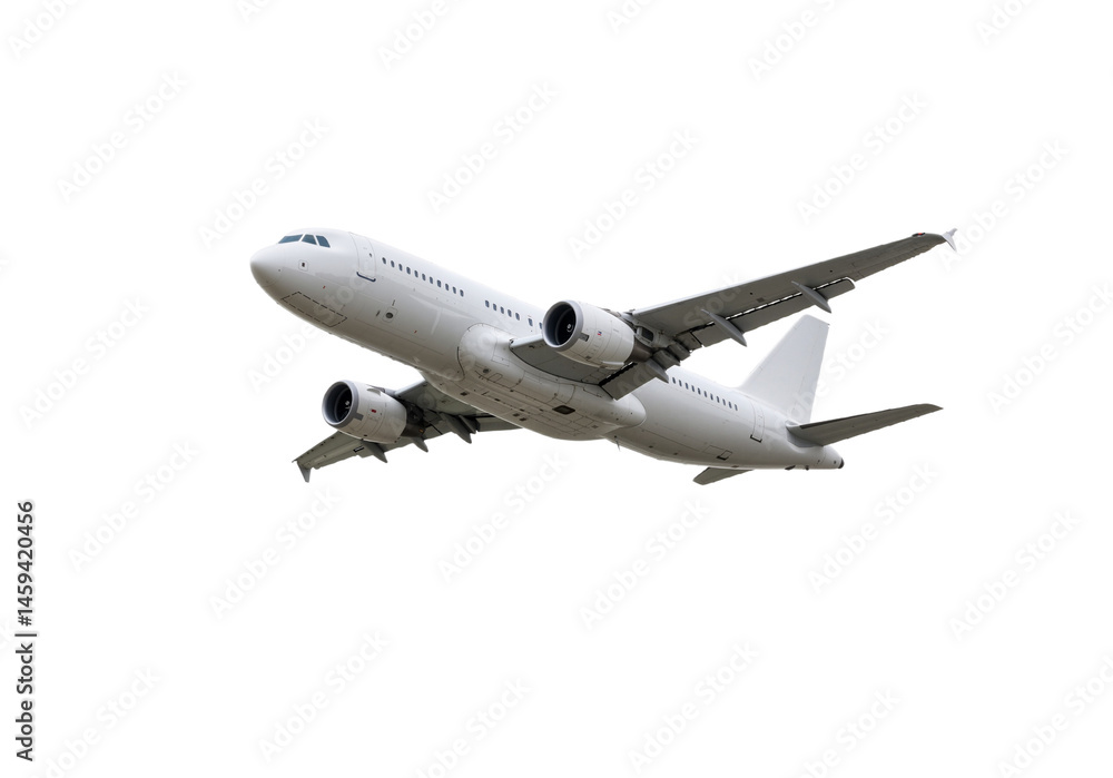 A commercial airplane in flight, isolated on a transparent background. A commercial airplane in flight, isolated on a transparent background.