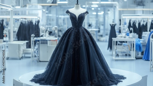 Elegant black beaded ball gown fashion photography