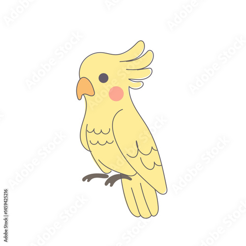 Funny Cute Doodle Parrot Bird Icon. Exotic Bird mascot Outline Design. Baby Kid Nursery Room Decoration. Positive Kawaii Adorable Cartoon Character Portrait. 
