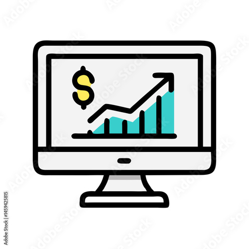 Monitor with Dollar Graph Icon Design