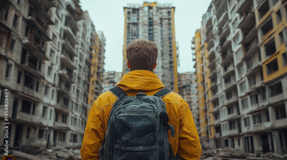 Urban exploration, deserted buildings, and a thoughtful individual. Urban exploration, deserted buildings, and a thoughtful individual.