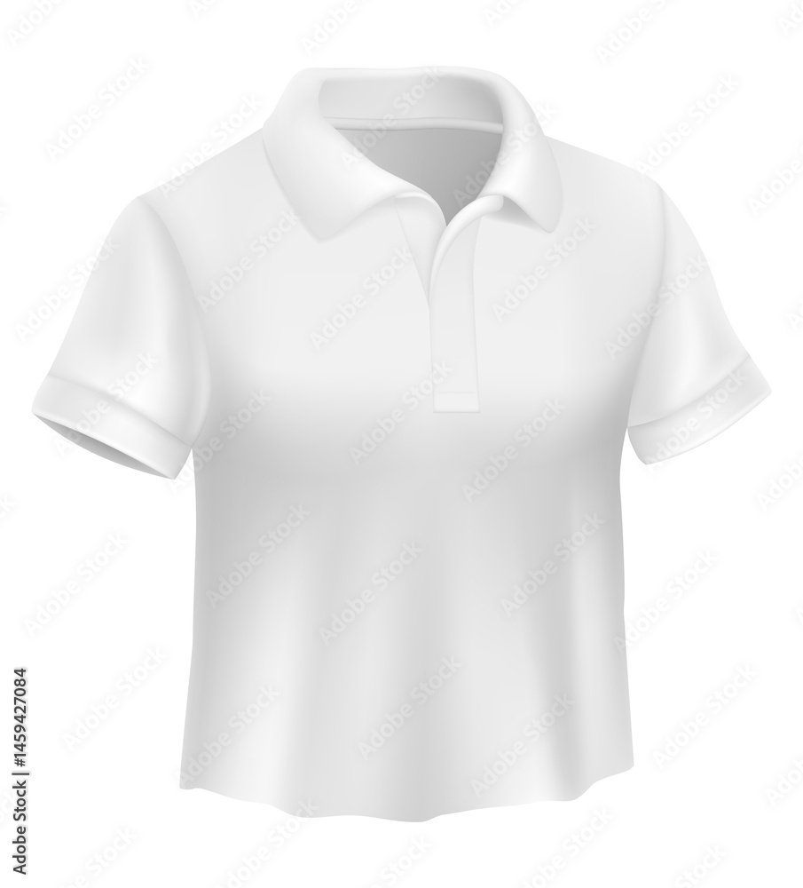 realistic of a classic white t-shirt featuring short sleeves and a collar. Ideal for fashion, clothing design, and retail concepts vector illustration realistic of a classic white t-shirt featuring short sleeves and a collar. Ideal for fashion, clothing design, and retail concepts vector illustration