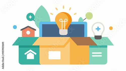 Smart Home Starter Kit A box with various smart home devices spilling out e.g. light bulb plug speaker. A prominent Starter Pack Discount label sits on the front of the box.