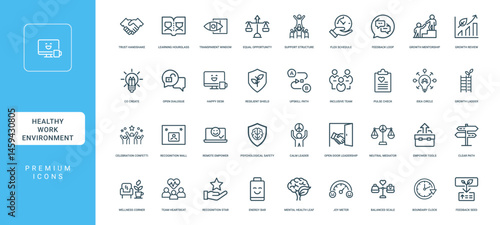 healthy supportive work environment collection line icons