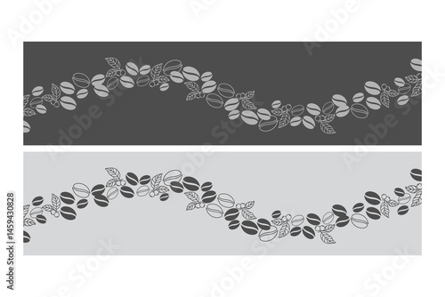 Vector coffee ornament with leaf and bean motif.