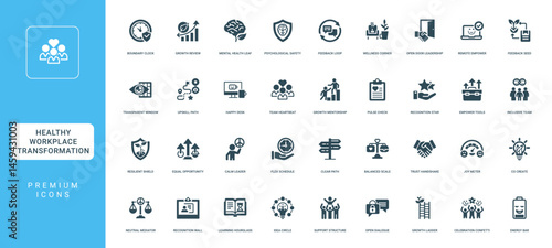 modern icon set healthy workplace transformation positive change wellbeing equity employee empowerment