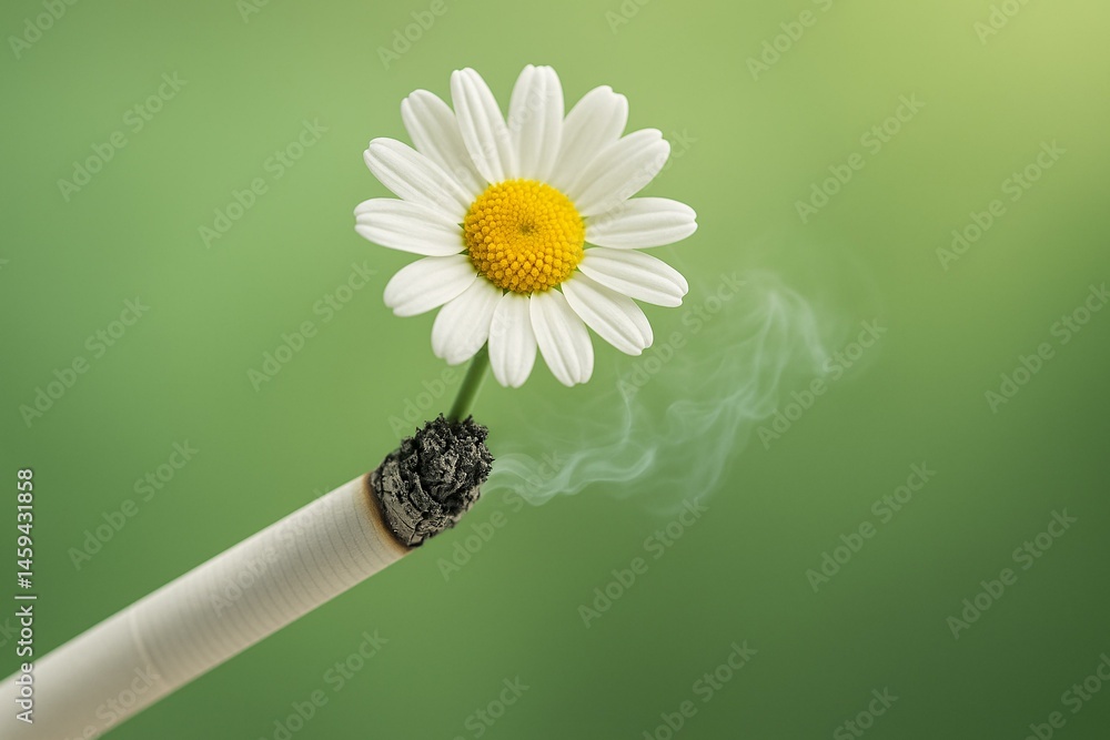 Creative Anti-Smoking Concept for World No Tobacco Day with Daisy and Cigarette