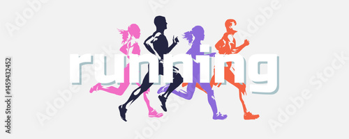 Obraz na płótnie Marathon run. Group of running people, men and women. Isolated vector silhouettes w salonie
