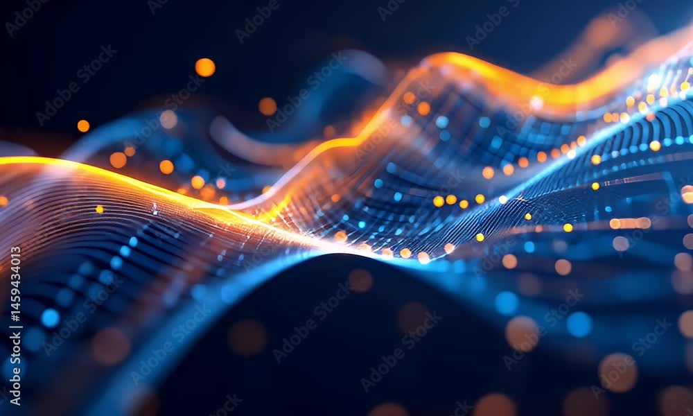 Abstract digital wave form with glowing particles. Abstract digital wave form with glowing particles.
