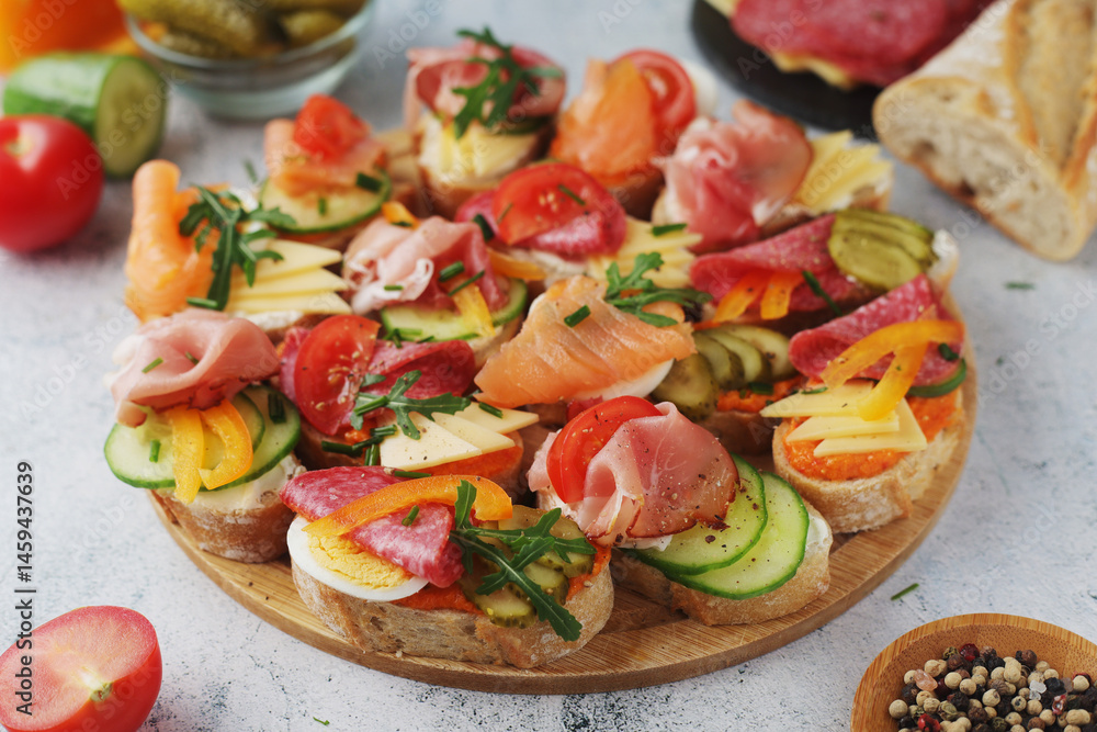 Oblozeny chlebicek or just chlebicek, traditional open sandwich in Czech Republic