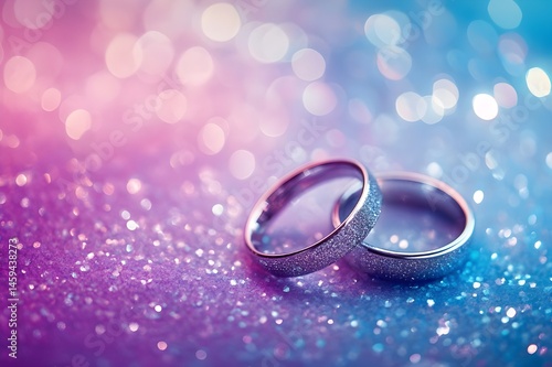 Wallpaper Mural A pair of sparkling wedding rings on an aqua purple background seen from above highlight elegance and eternal bonding Torontodigital.ca