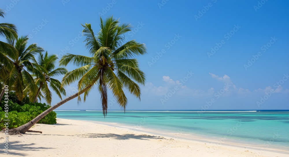 Obraz premium Hermosa playa con palmeras y mar turquesa en la isla de Jamaica.