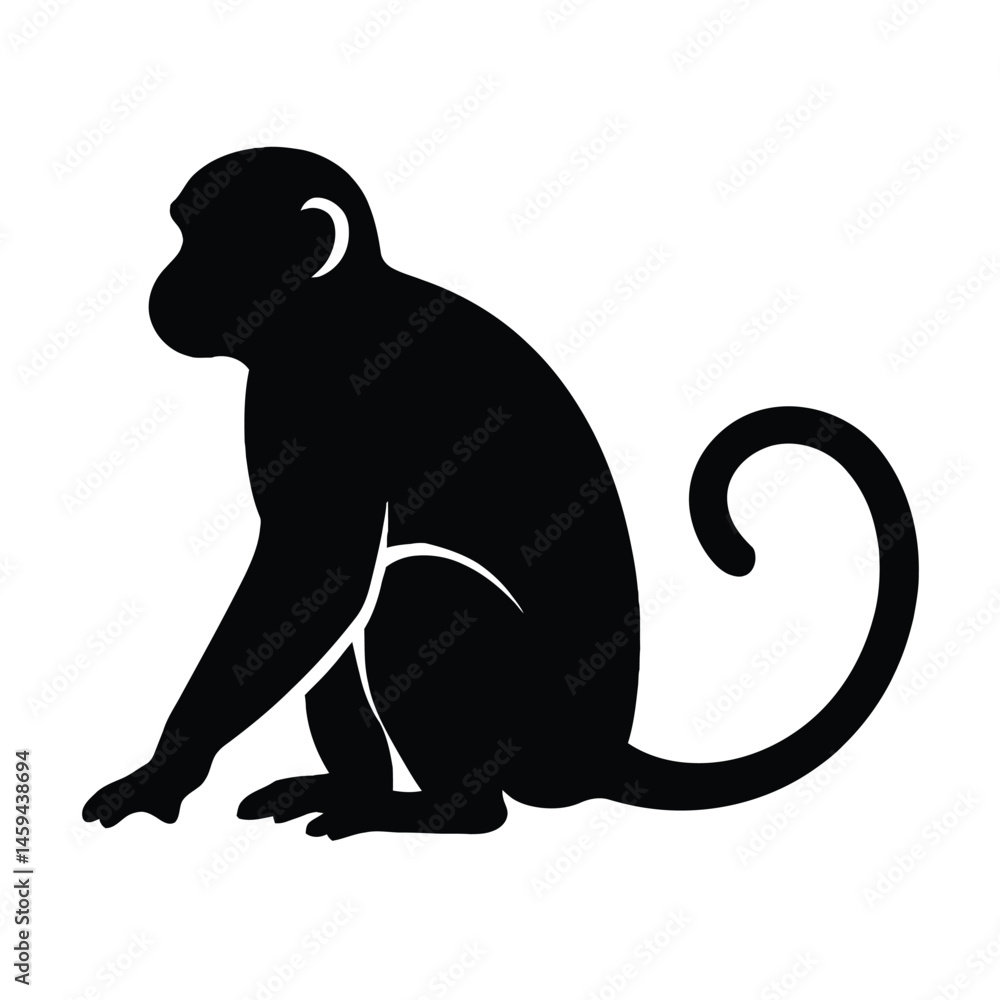 Obraz premium Sitting Monkey Silhouette. animals. vector illustration