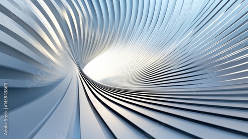 Fototapeta Naklejka Na Ścianę i Meble -  Abstract 3D Rendering: Silver, Curving, Tunnel-Like Structure