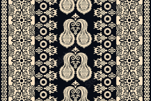 Ethnic oriental pattern traditional.Saree Sarong Motifs Ikat floral embroidery.Seamless damask wallpaper pattern. Vintage background abstract design for texture, fabric, clothing, decoration