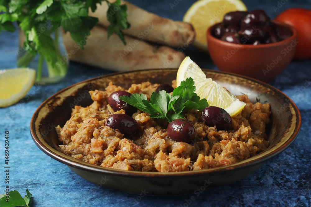 A plate with traditional Moroccan salad zaalouk