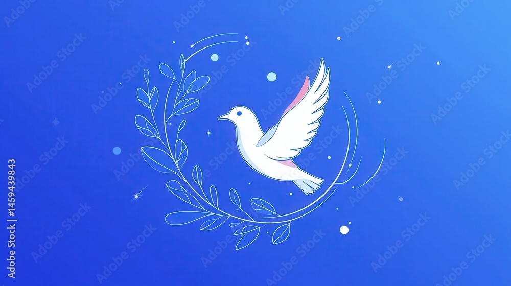 Fototapeta premium Dove with olive branch for International Day of Living Together in Peace, International Day of Peace. minimalist vector illustration on blue background