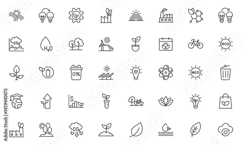 ESG - Environment, Social, and Governance Line Icon Set. Sustainability, Government, Protection, Regulations, Education.
