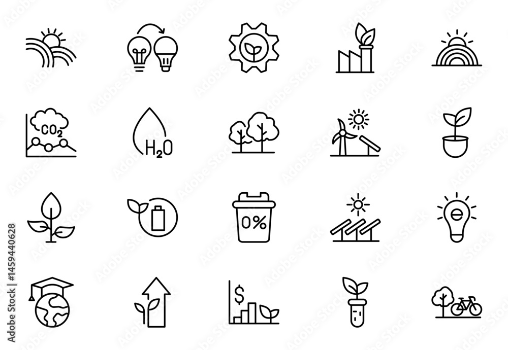 Fototapeta premium ESG - Environment, Social, and Governance Line Icon Set. Sustainability, Government, Protection, Regulations, Education.